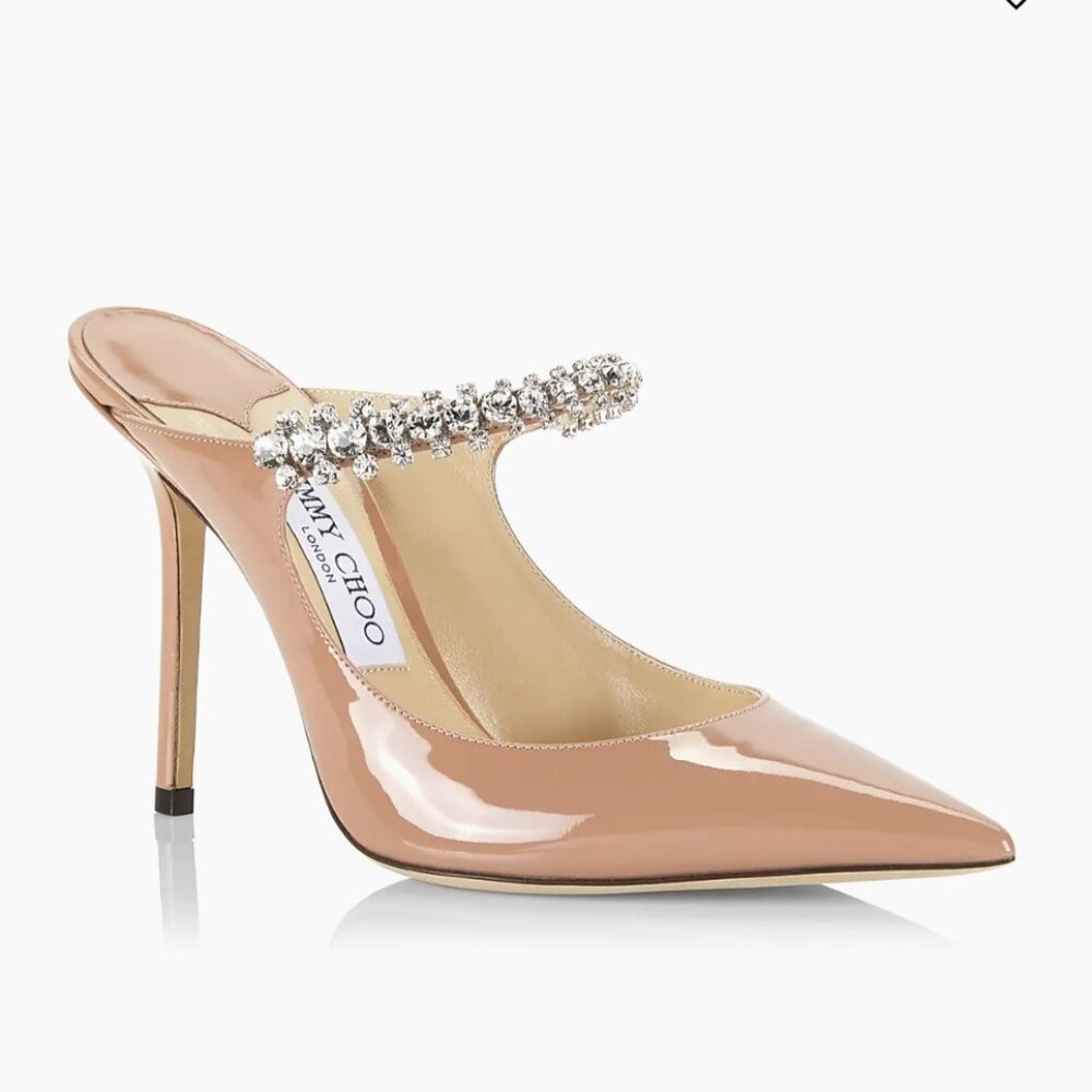 JIMMY CHOO Heels 38 NEW Bing 100MM Embellished Patent Leather Mules